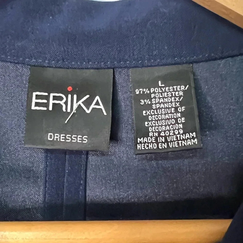 Erika Dresses Navy Open Slit Back Floral Embroidered Long Sleeve Jacket - Large